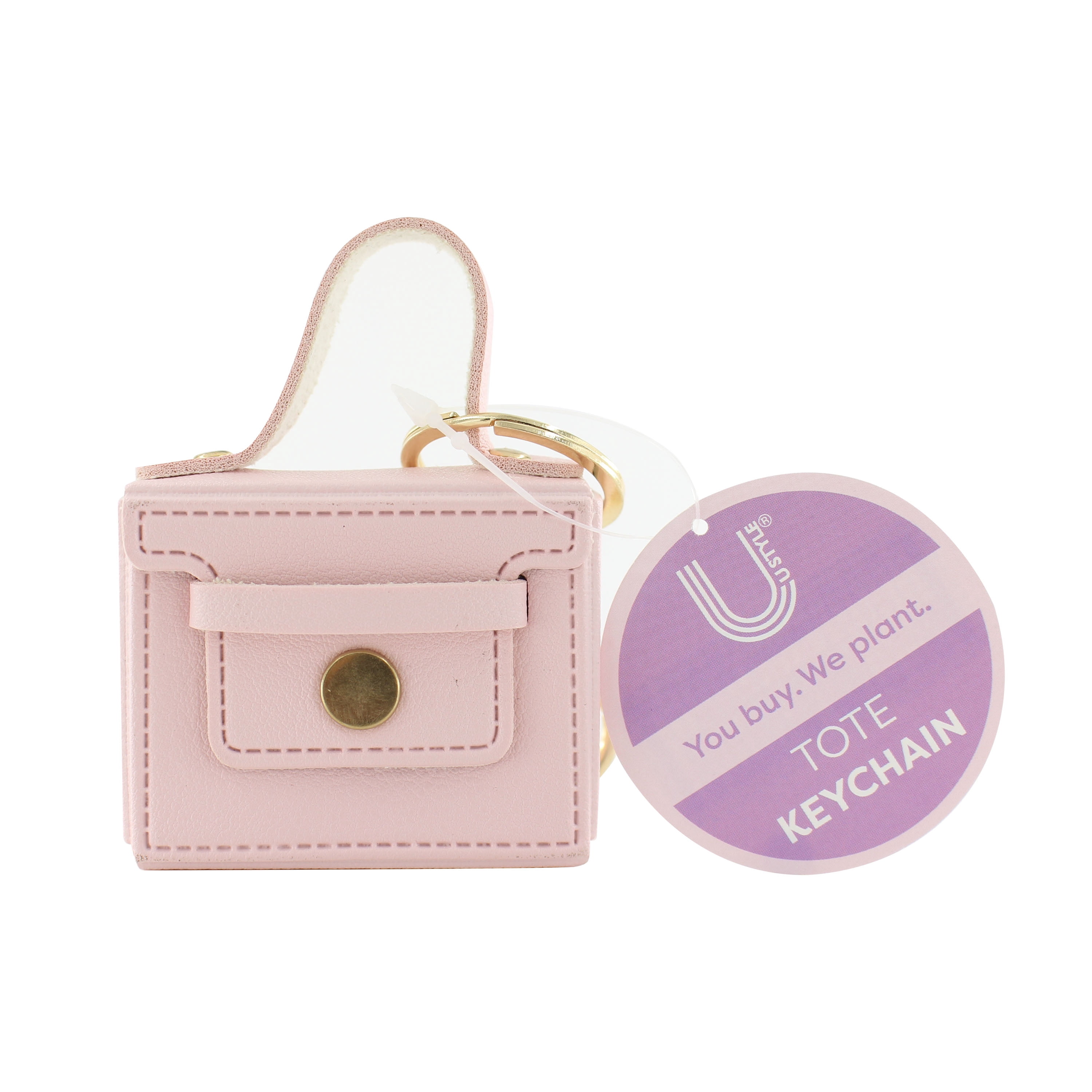U Style Mini Purse Keychain, Faux Leather, Light Pink, 2.5" x 1" x 2"