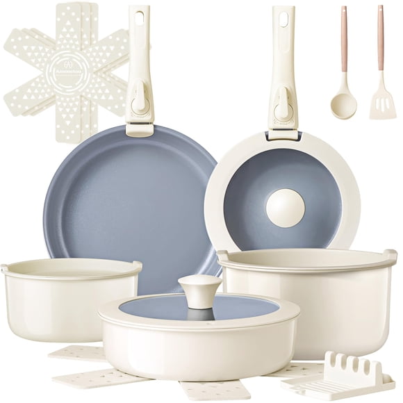 Juego de utensilios de cocina Ammeloo de cerámica antiadherente, 18 piezas, listos para inducción