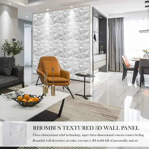 3D three-dimensional wall panel, three-dimensional panel, PVTextured Wall Panels, Rhombus Design, Decorative 3D Wall Panels for Interior Wall Decor, 20 pack 19.7''x19.7'' ,Matte WhiteC three