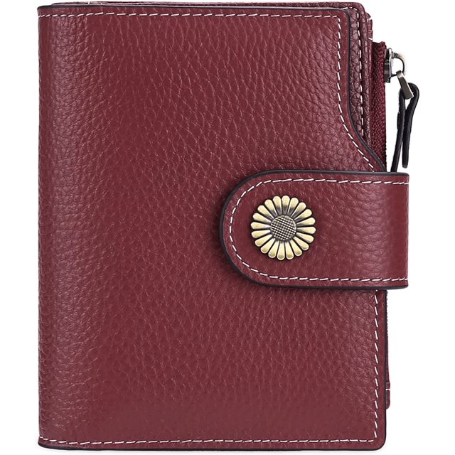 GHSDFBB Petit Portefeuille pour Femmes en Cuir Véritable Bifold Compact Blocage RFID Petit Portefeuille pour Femmes, Rouge AH-Date, Mode