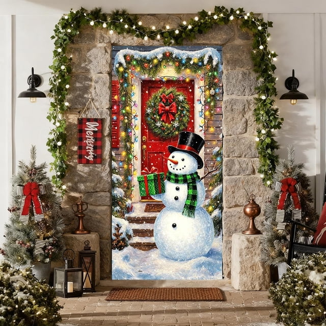35 X 72 Inch Christmas Door Cover Christmas Door Curtain Christmas Day Door And Wall Decoration Festival Party Decoration