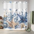 thumbnail image 6 of No Hook Shower Curtain, Blue Starfish Coastal Shower Curtains for Bathroom with See Through Top Window, Eucalyptus Summer Nautical Shell Wooden Waterproof & Washable Bath Curtain Long 72"x78", 6 of 9