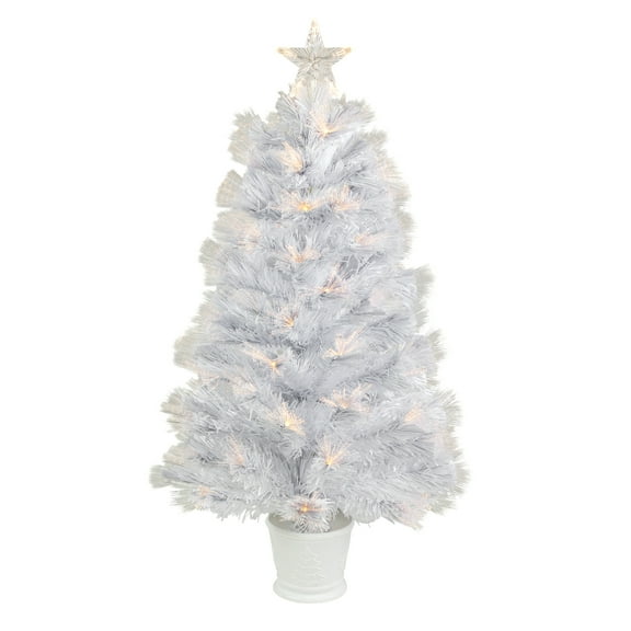 Northlight 3' Pre-Lit White Fiber Optic Artificial Christmas Tree, Warm White Lights