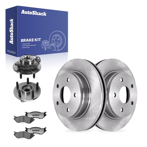 AutoShack Front Vented Brake Rotors   Ceramic Pads   Hub Bearing Assembly 8-PC Brake Kit Replacement for 2002-2005 Dodge Ram 1500 13.22" (335.9 mm)