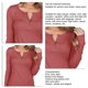 thumbnail image 5 of Jersey para mujer, camisa de manga larga, Color puro, informal, botón delgado, tejido acanalado frontal, túnica de otoño para otoño, primavera, rojo ladrillo M, 5 of 6