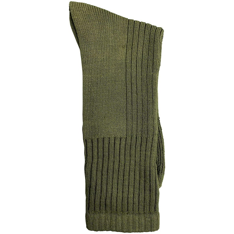 6 Pairs Of Mens Military Grade Thick Padded Terry Lined Cotton Socks,  Ribbed, Dry Wicking, Heavy Duty Crew Sock Green