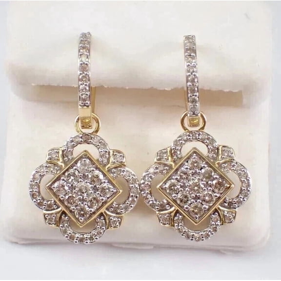 2 Ct Round Real Moissanite 14K Yellow Gold Plated Women's Drop Dangle Earrings