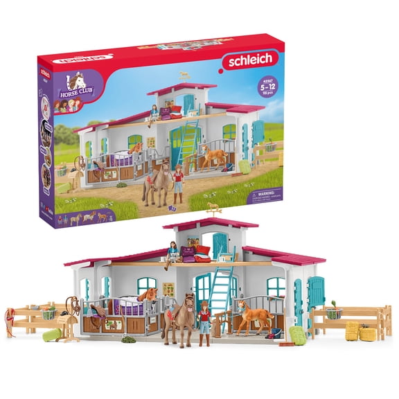 Schleich Horse Club - 115PC Lakeside Riding Center Playset with Horses, Riders, Barn and Accessories - Horse Figures and Farm Toys for Kids 5 - 42567