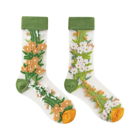 

ZRBYWB Women Socks Adult Teenager Summer Ultra Thin Flowers Trend Retro Lovely Socks