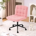 thumbnail image 2 of Furniliving Desk Chairs Swivel Armless Home Office Desk Chairs Mid Back Office Chairs Teddy Velvet, Pink, 2 of 9