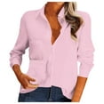 thumbnail image 4 of HBFAGFB Long Sleeve Button up Shirts for Women Fashion Simple Spring Summer Work Clothes Pink Size L, 4 of 9