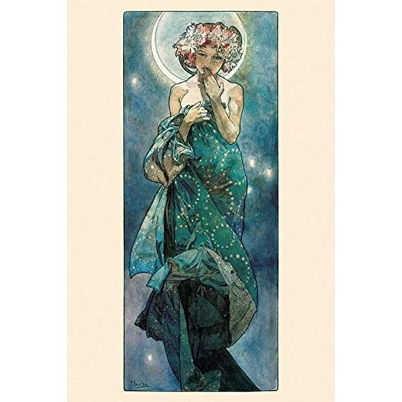 Alphonse Mucha Moon Art Print Laminated Poster 24.5 x36.5 inches