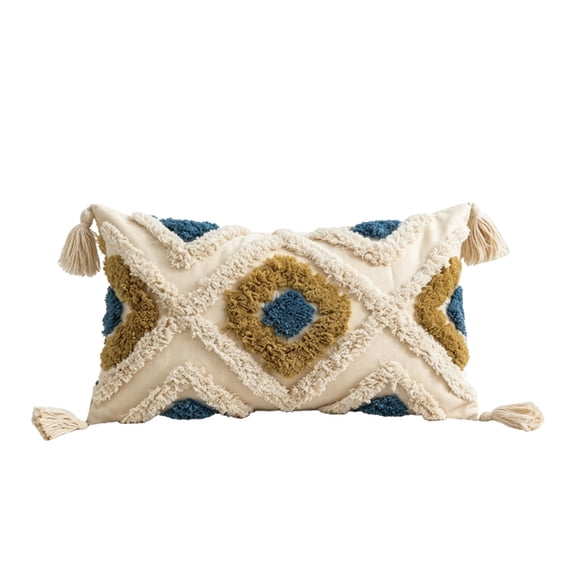Boho Tufted Tassel Throw Pillow, 11.8 x 19.7 In Pillow with Insert, for Sofa Chair Bed and Living Room Decor, Multicolor, Type B