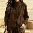 thumbnail image 2 of uublik Trench Coat Women Brown Button Down Collared Short Jacket Trendy Clothes, 2 of 6
