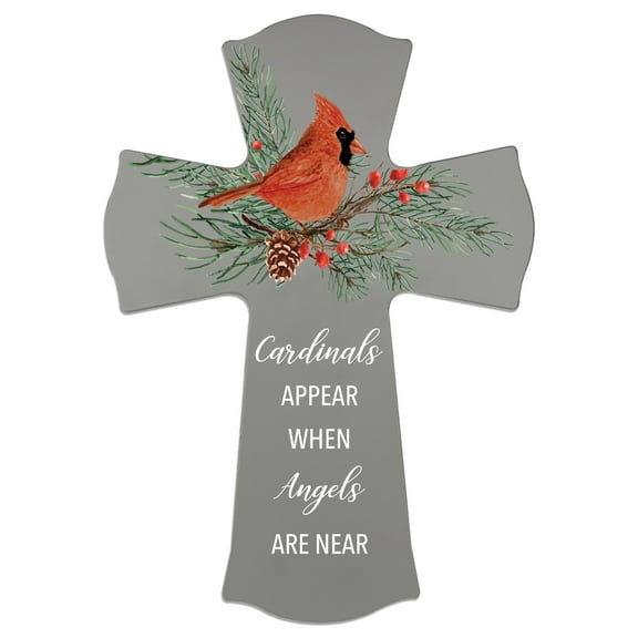 Memorial Wooden Wall Cross 8x11 Cardinal Bereavement Gift for Loss on Loved One – When Angels Are Near