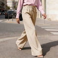 thumbnail image 6 of Pounoo Women's Linen Blend Drawstring Waist Wide Leg Pants, Casual Lightweight Trousers with Pockets for Summer and Resort Wear Gift, 6 of 9