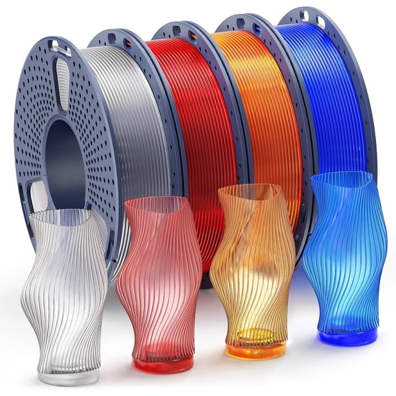 Rainbow PLA 3D Printer Filament Bundle, 4 Colors 250g Spools (1kg Total) 1.75mm, Gradient Fast Color Change Each 8 Meters, Neatly Wound & Vacuum Packed