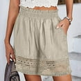 thumbnail image 2 of WAYUTE Women Shorts Ladies Solid Color Casual Cotton Linen High Waist Stretch Lace Hollow Lace Wide Leg Shorts, 2 of 7