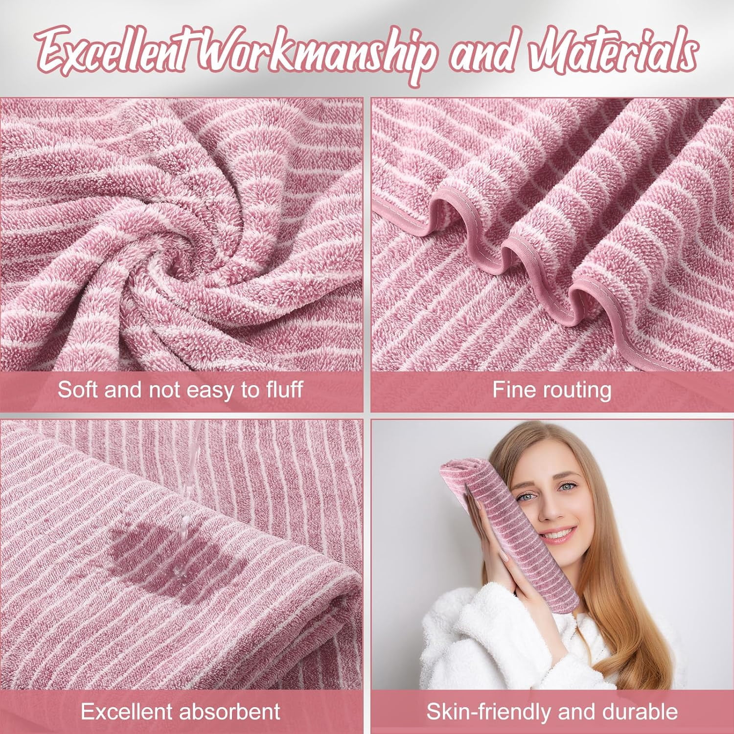 4PCS 35x70 Inches Extra Large Bath Towels, Cotton Bathroom Towels, Super Soft and Absorbent - Pink