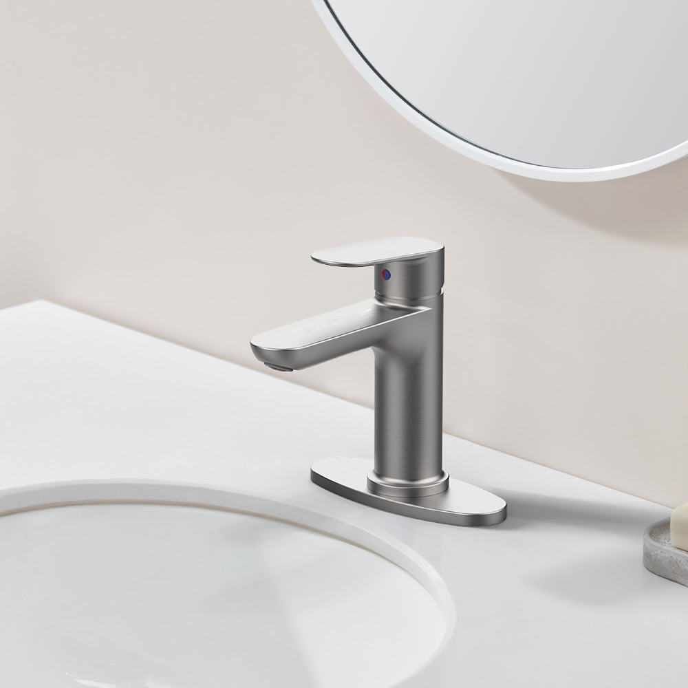 Brushed Nickel Single Handle Bathroom Faucet with Deck For 1 or 3 Holes,Laundry Vanity Sink Faucet with Two 9/16" Hoses