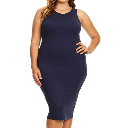 Plus Size Bodycon Dresses 4x MOA COLLECTION Women's Plus Size Solid Comfy Stretchy Round Neck Slim Fit Bodycon Sleeveless Midi Dress ()