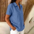 thumbnail image 6 of Guluxicc Women's Linen Lounge Shirts Loose Pullover Collared V Neck Solid Tops for Everyday Wear Summer Casual Outfits, 6 of 6