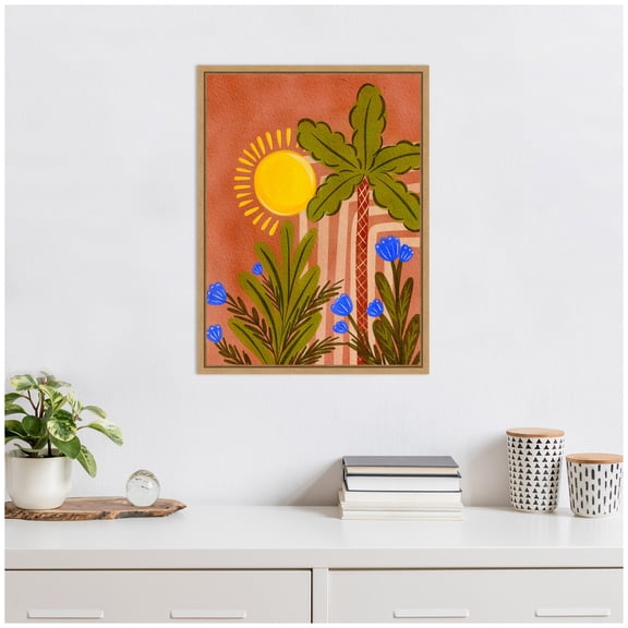 Kate and Laurel Moroccan Forest Framed Canvas Wall Art by Nikita Jariwala 18 x 24 Sylvie Natural, Traditional, Abstract, Tropical Art for Wall Decor, Living Room, Bedroom
