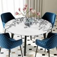 thumbnail image 5 of Elastic Fitted Round Tablecloth, Eucalyptus Leaves Waterproof Stretch Table Cover for 45"-54" Tables, Black Grey Summer Botanical Weeping Washable Outdoor Tablecloths for Patio, Picnic, Camping, 5 of 9