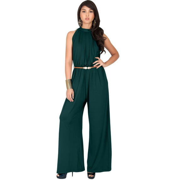 KOH KOH Long Pants Jumpsuit Formal One Piece Cocktail Evening Fall Dressy Pantsuit Romper Workwear Casual Outfit Tall Sleeveless Playsuit For Women Emerald Green XXXX-Large US 26-28 NT202