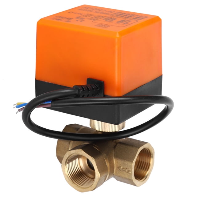 Sailing Válvula de bola eléctrica de latón en forma de L, control de 3 cables, CA 220 V, 1,6 MPa, 6 W, G3/4 pulgadas, naranja