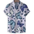 thumbnail image 4 of Camisa hawaiana con estampado de mariposa en 3D de dibujos animados, blusa de solapa de manga corta para hombre, camisetas casuales holgadas para vacaciones de verano en la calle, 4 of 5