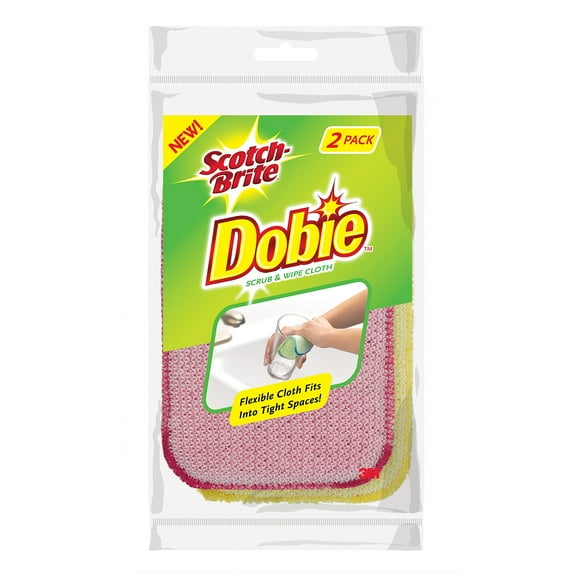 Scotch-Brite Dobie Scrub & Wipe Cloth, 5.9 in. x 3.9 in, 2/Pack