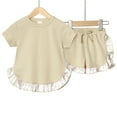 thumbnail image 3 of BULLPIANO Toddler Baby Girl Summer Clothes Ruffles Short Sleeves T-Shirt Tops Drawstring Shorts Cute Girl Summer Outfit, 3 of 4