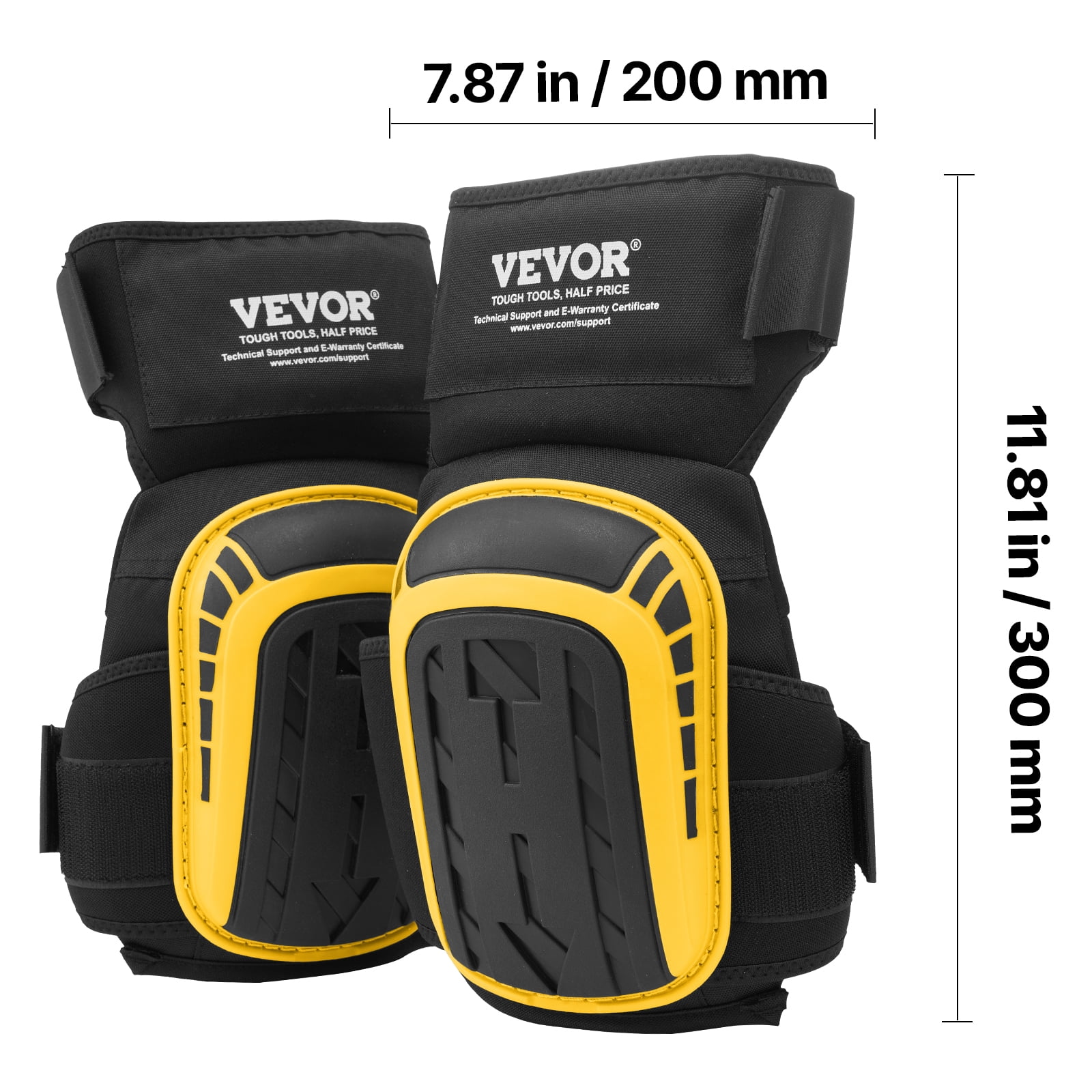 VEVOR Knee Pads for Work, Extended Heavy Duty Construction Knee Pads with 2 Extension Straps,Anti-slip Foam Gel Knee Pads, Men & Women, for Gardening Flooring Roofing and Cleaning,Yellow and Black