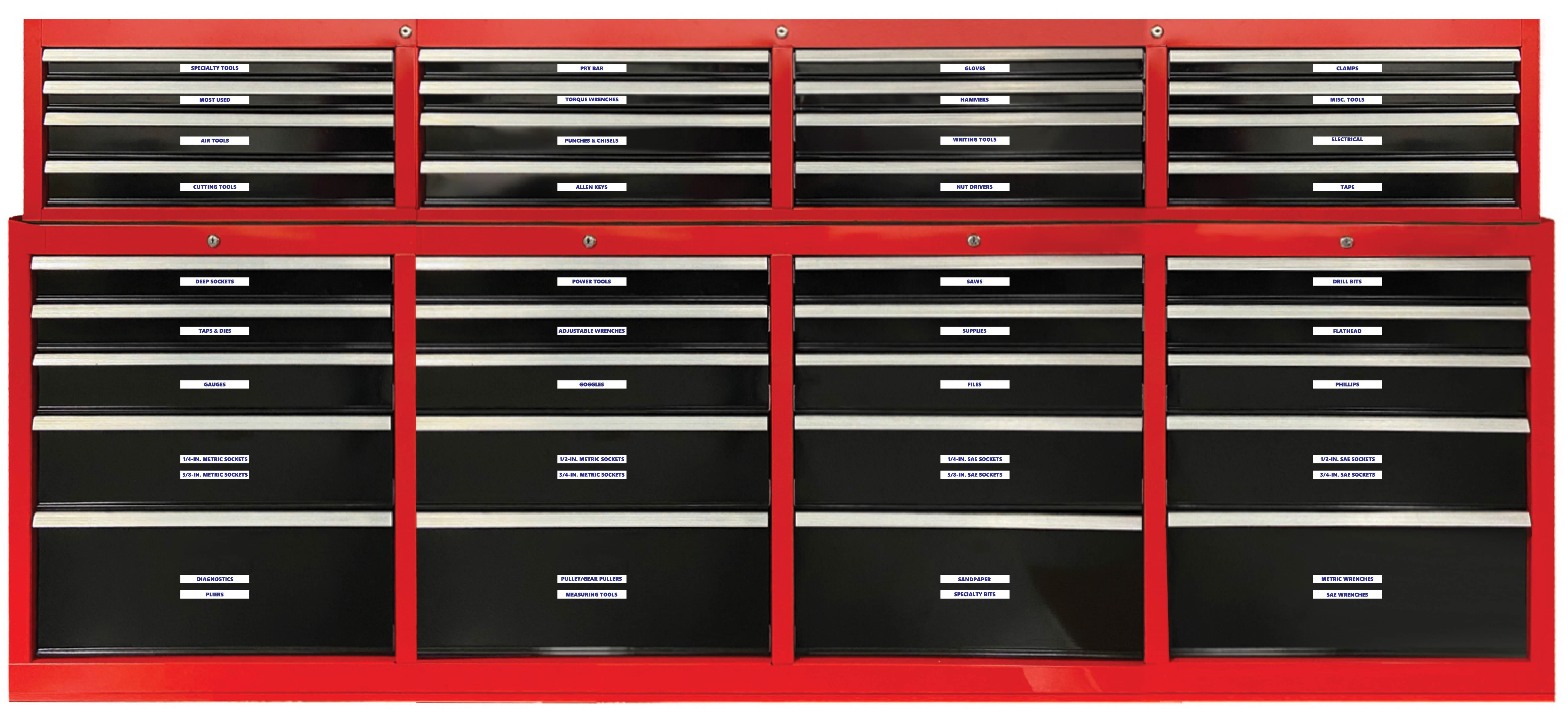 Toolbox Organizational Magnetic Labels Ultimate Set by DCM Solutions (Blue Inverted, 0.5"H x 4.5"W)