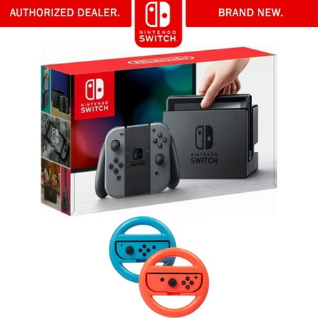 Nintendo Switch 32 GB Console with Gray Joy Con (HACSKAAAA) and 2-Pack Steering Wheel for Nintendo Switch,