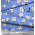 thumbnail image 2 of Soimoi Blue Cotton Duck Fabric Leaves & Magnolia Floral Fabric Prints By Yard 42 Inch Wide, 2 of 3
