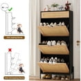 thumbnail image 5 of Garvee Rattan Storage Cabinet with 3 Flip Drawers, Freestanding Entryway Shoe Storage, Narrow Shoe Cabinet with Metal Legs for Entrance, Black & Oak, 5 of 7