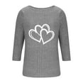 thumbnail image 3 of SYMOID Womens 3/4 Sleeve Double-Heart Graphic Crew Neck Top - Nylon-Spandex Ribbed, Gray, Relaxed Fit, Sizes S-XXL,Size S, 3 of 5
