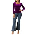 thumbnail image 2 of INSPIRE CHIC Velvet Tops for Women's Sweetheart Neck Elegant Long Sleeves T-Shirt XS Purple Red, 2 of 6
