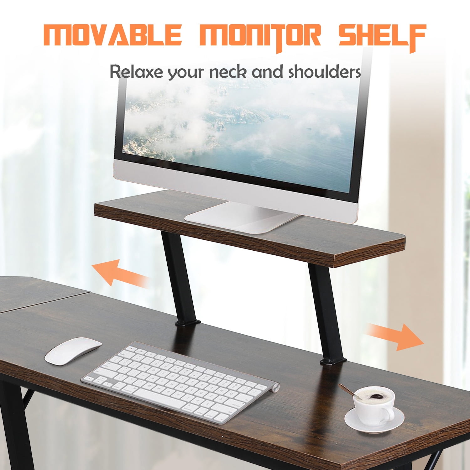 CL.HPAHKL L Shaped Desk Corner Gaming Desk Table with Large Monitor Riser Stand Computer Desk with Large Desktop Studying and Working and Gaming for Home and Work Place（ Brown 51 Inch）