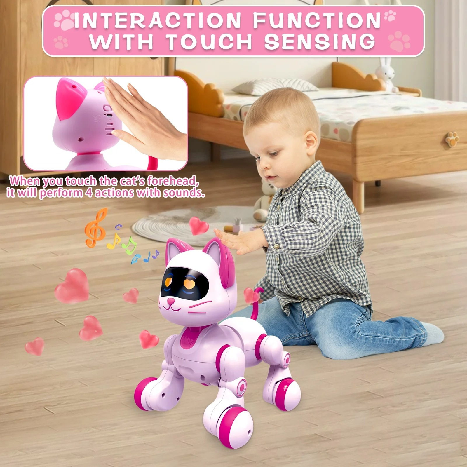 Kivdit Robot Cat Toys for Kids,Programmable Remote Control Robot Cat with Interactive Touch,Singing Dancing Robot Cat with LED Eyes,Volume Control
