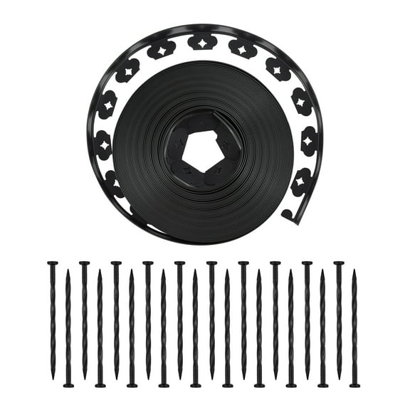 KFFKFF 100 ft x 1.5 in Plastic Garden Edging with 120 Spikes, Flexible No-Dig Lawn Border Roll, UV-Resistant Pathway Edging for Flower Beds, Yards, and Pavers