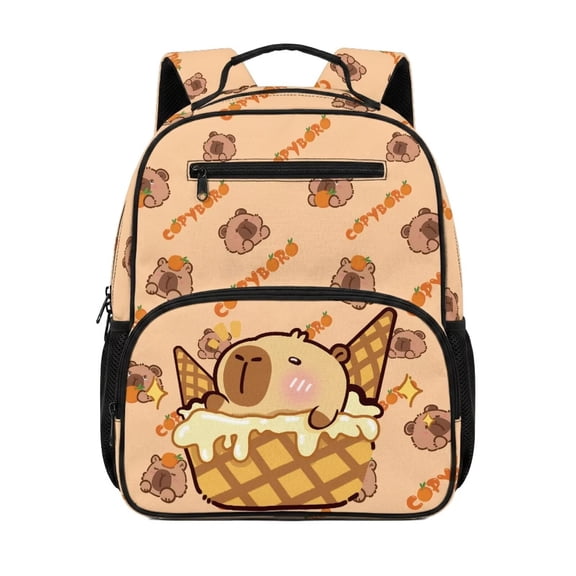 Garronmavis Ice Cream Capybara 13.5 Inch Toddler Boys Backpack for Ages 3-5 Kindergarten Lightweight School Backpack with Adjustable Straps and Side Pockets for Preschool Girls Kids