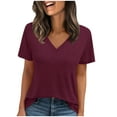 thumbnail image 3 of DDAPJ pyju Solid T-shirts for Women Loose Fit V Neck Short Sleeve Tees Summer Casual Athletic Tee Tops Wine M, 3 of 9