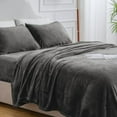 thumbnail image 7 of Flannel Sheets King Size Dark Grey - Super Soft Fleece Sheets Set Fluffy Extra Plush, 4 Piece(Include Fitted Sheet, Flat Sheet, 2 Pillowcases), 7 of 7
