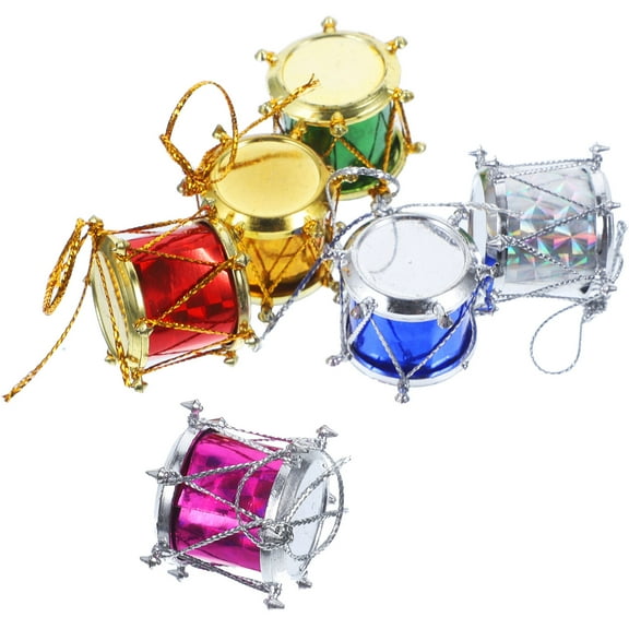 WHAMVOX Plastic Drum Ornament 12Pcs Small Drum Ornaments For Christmas Tree Decor Assorted Color 3X0.3937X0.78In