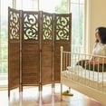 thumbnail image 3 of Folding Room Divider, 5.6Ft 4 Panels Wood Carved Privacy Screens, Free Assembled Freestanding Portable Reversible Functional Decorative Partition for Home Office Restaurant Bedroom (Brown), 3 of 9
