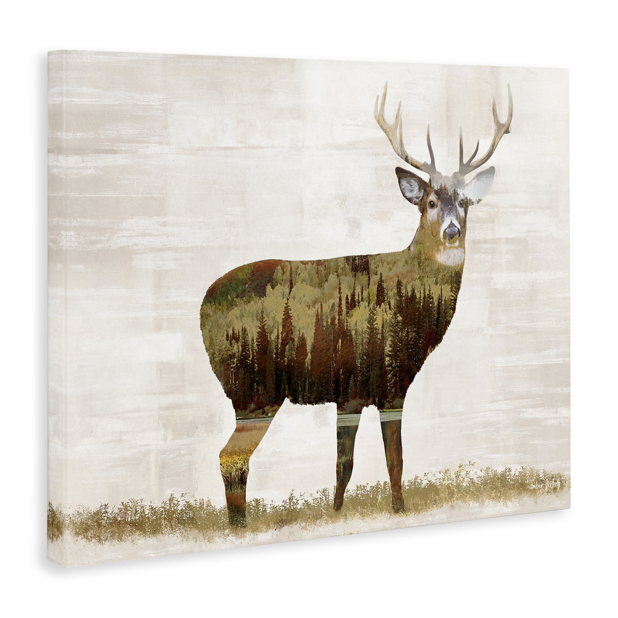 Stupell Industries Forest Pattern Deer Animals & Insects Painting Gallery Wrapped Canvas Art Print Wall Art, 48 x 36