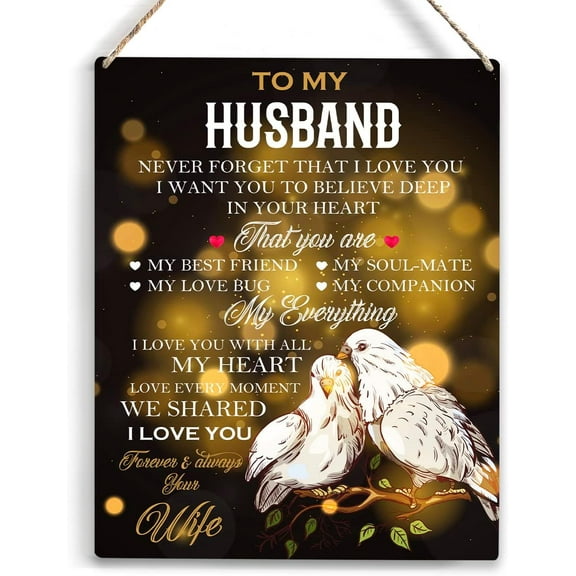 Husband Birthday Gift Never Forget That I Love You Gifts Wooden Hanging Sign for Anniversary Birthday Wedding Valentines Day Gifts for Men Husband Romantic Gifts Home Room Decor 8x10 Inch